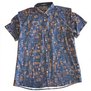 William Murray Tito’s Graphic Blue and Orange Men's Button Down Shirt XXL